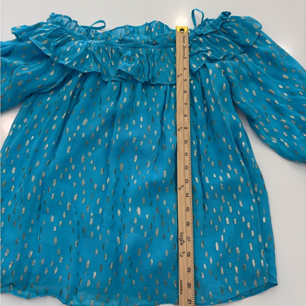 Lilly Pulitzer CeeCee on OR off the Shoulder Turquoise Metallic top Size Large - Picture 5 of 6
